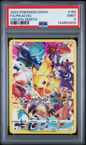 2023 Pokemon Sword & Shield SWSH Full Art Pikachu Crown Zenith #160 PSA 9