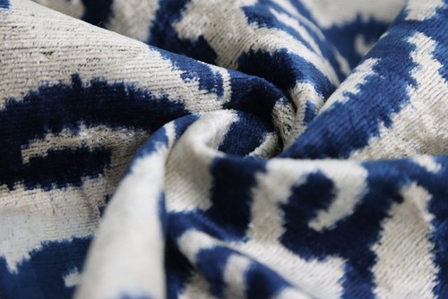 Indigo Ikat Velvet Pillow – Handmade 16x16 Square Accent Cushion - Picture 8 of 8