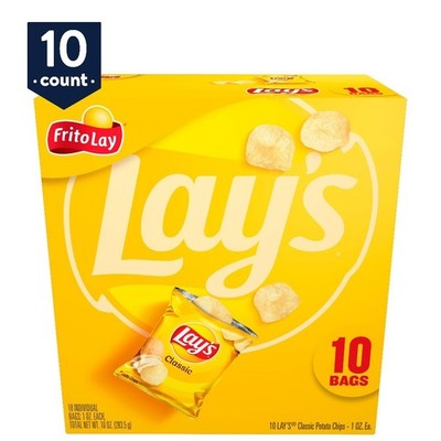 Classic Potato Snack Chips 1 oz Bags 10 Count Multipack Crispy and Light