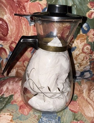 MCM Vintage Tricolette Glass Coffee Carafe Small 4 Cups Gold Vines