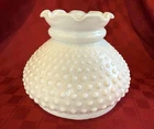 Vintage White Milk Glass Hobnail Ruffled Top Globe Shade  7” Fitter