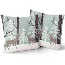 Winter Wildlife Deer Pillow Covers 18X18 Inch Christmas Reindeer Snowflake Tr...
