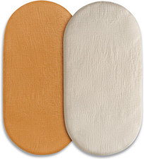 Muslin Bassinet Fitted Sheets, 2 Pack for Baby Boy and Girl, Soft Breathable Str