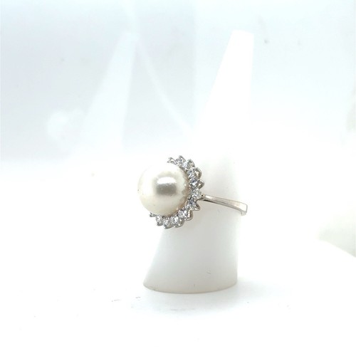 18k White Gold, Natural Pearl and Diamond Ring. 13mm Pearl; Dias. 1.34ctw G-H VS - Picture 3 of 6