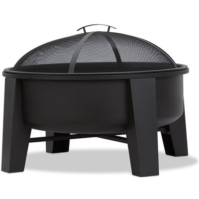 #ad Bowery Hill Modern Wood Burning Iron Fire Pit in Black $326.86