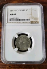 1883 "NO  CENTS" LIBERTY "V" NICKEL NGC MS 63 BEAUTIFUL NICKEL 