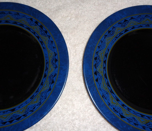 4 ARCOROC France Yucatan Glass Salad Plates Blue Black - Picture 2 of 2