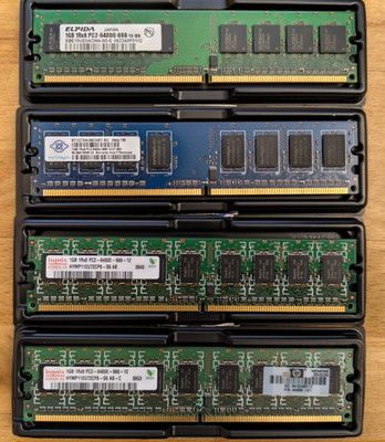 Arbeitsspeicher 4x 1GB 1Rx8 PC2-6400U-666-12 Hynix Elpida Nanya