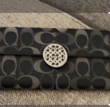 Coach Alexandra Signature Slim Envelope Wallet black gray,logo Silver Medallion