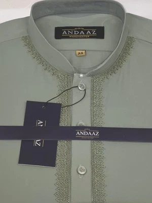 Jungen Shalwar Kameez Salbeigrün mit Piyala Stickerei - Bild 1 von 2