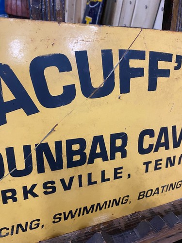Letrero vintage de metal Roy Acuff's Dunbar Cave Tennessee 25" x 13" COLA GAS OIL - Imagen 4 de 9