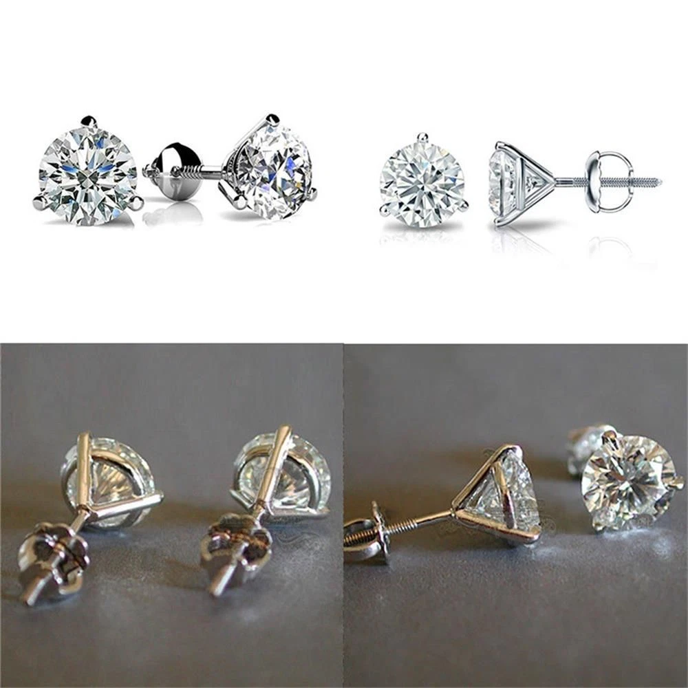 Men Jewelry Gifts Martini 1ct Stud Round Diamond Three Prong