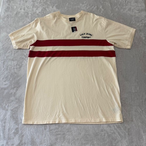 NWT Vintage Polo Jeans Co Ralph Lauren Mens Stripe T-Shirt L Cream Red