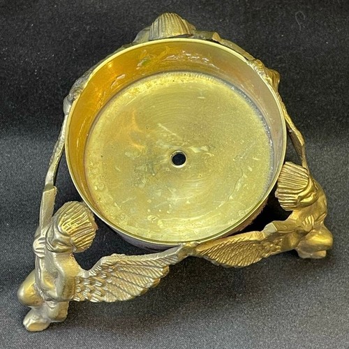 Brass Cherub Pillar Candle Holder Vintage Mid Century Modern Mantle Table Decor - Picture 4 of 6
