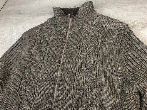 Norm Thompson Sweater Jacket Wool Blend Brown Fisherman Full Zip Collared Mens M - Picture 6 of 18