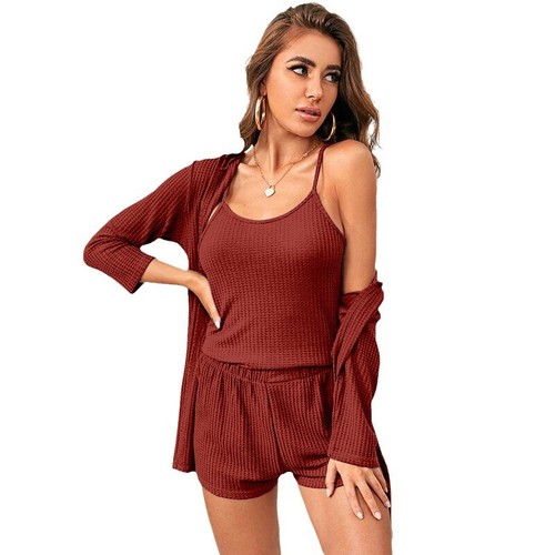 Pantalones Cortos Ropa Exterior Albornoz Informal Pijama Conjunto Tres Piezas Ropa para el Hogar Mujer Halter - Imagen 11 de 13