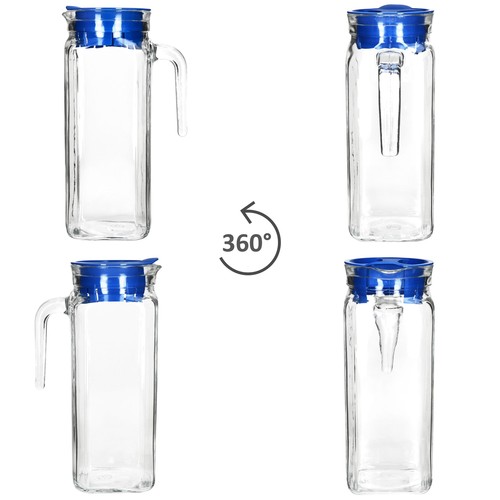 2x KARO Kühlschrankkrug mit Deckel blau 1L Henkel Glas-Karaffe Kanne Saft Wasser - Bild 4 von 6