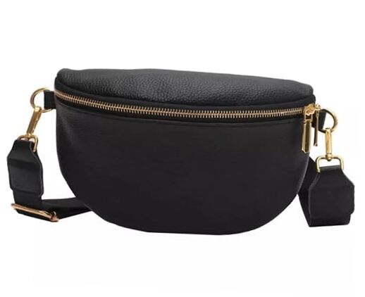 Leather Fanny Pack Crossbody Bags for Women Trendy Sling Bag for Women Black