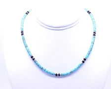 4mm Green Blue Kingman Arizona Heishi Turquoise and Black Onyx Navajo Necklace
