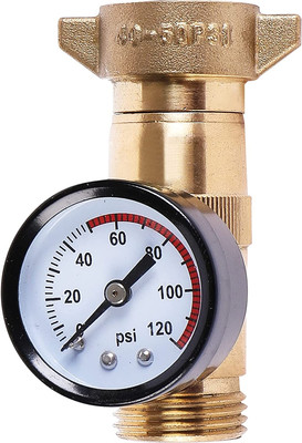 Brass RV Water Pressure Regulator (40-50PSI) with Gauge and Filter Screen