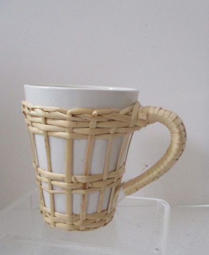 Vintage Boho Wicker Ceramic Straw Wicker Coffee Mugs Set of 6 Willow Mugs New - Picture 7 of 14