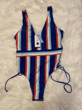 Cupshe Swimsuit Womens Size XL Multicolored Stripes One Piece Strappy Sides