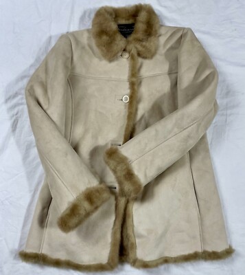 Centigrade Outerwear Beige Faux Suede Faux Fur Lined Coat Size Small Mid Length