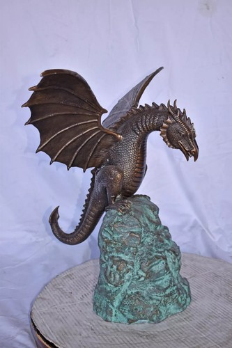 Majestic Bronze Dragon Fountain Statue, Modern Garden Sculpture 23"Lx 18"Wx 23"H - Picture 6 of 13