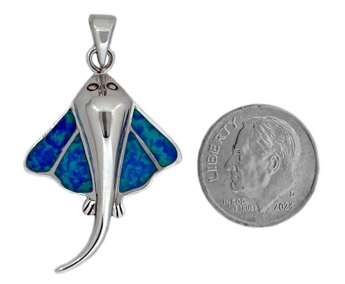 925 Silber Blauer Feueropal Inlay Stachelrochen Charm Anhänger 01 - Bild 2 von 3