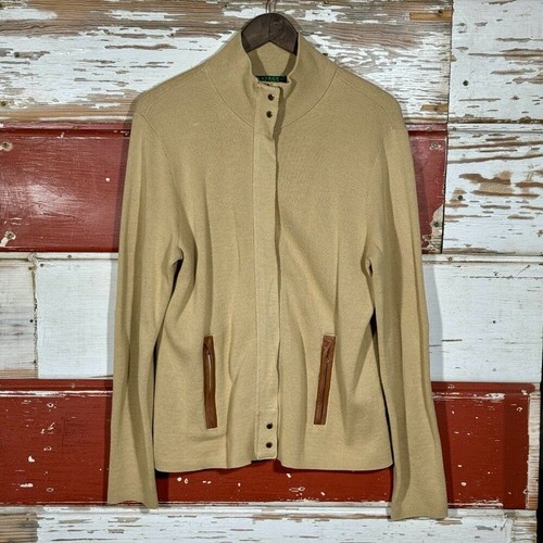 Lauren Ralph Lauren Knit Cotton /Leather Cardigan