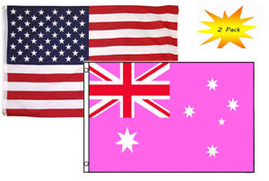 2 Pack 3x5 3’x5’ Wholesale Set USA American & Western Australia Flag Banner