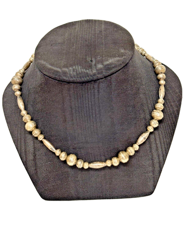 24"  Vintage Navajo Sterling Silver Pearl Bead Necklace - Afbeelding 1 van 5