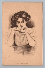 Edwardian Era Woman Sketch Art Early 20th Century Style Vintage Postcard