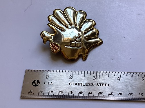 Vintage Handarbeit Türkei Brosche Anstecknadel Anhänger dreifarbig Metall Herbst Erntedank - Bild 2 von 6