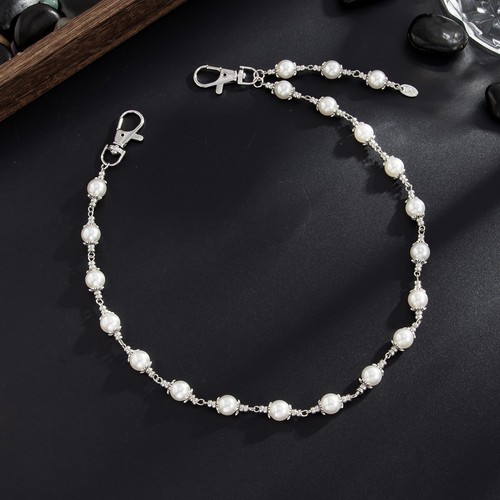 Mens Pearl Beaded Metal Wallet Chain Links Keychain Jeans Pants Chain Hip Hop - Picture 8 of 25