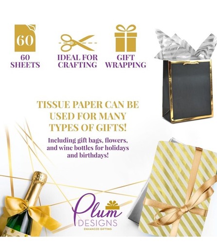 Tissue Paper For Gift Bags Metallic Gold And White Striped 60 Sheets Large 20x20 - Picture 7 of 7