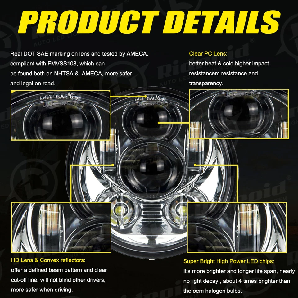 Faro LED 5-3/4" 5.75" haz alto/bajo para Harley-Davidson Dyna Super Glide FXD Foto 4 de 4