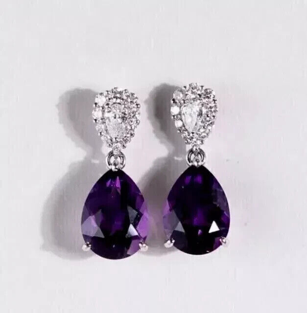 Sterling Silver And Amethyst Pear Fancy Dangle Earrings Sterling Silver And Amethyst Pear Fancy Dangle Earrings