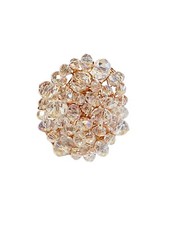 Clear Cluster Beaded Ring Gold Tone Wire Wrapped Adjustable Sz 7-8-9 Fashion
