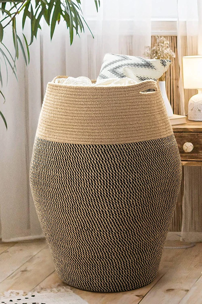 Tall Laundry Hamper Woven Jute Rope Dirty Hamper Modern Hamper