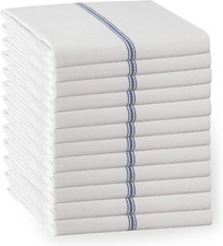 12 Pack Kitchen Towels: 100 Cotton, 15x25", Super Absorbent, Blue Stripe Dish C