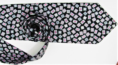 Stefano Ricci Silk Cascade Medallion Tile Black Neck Tie Italy 61'' x 3-7/8'' 
