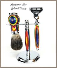 Handmade Color Grain Wood Shaving Set Razor SEE VIDEO 356