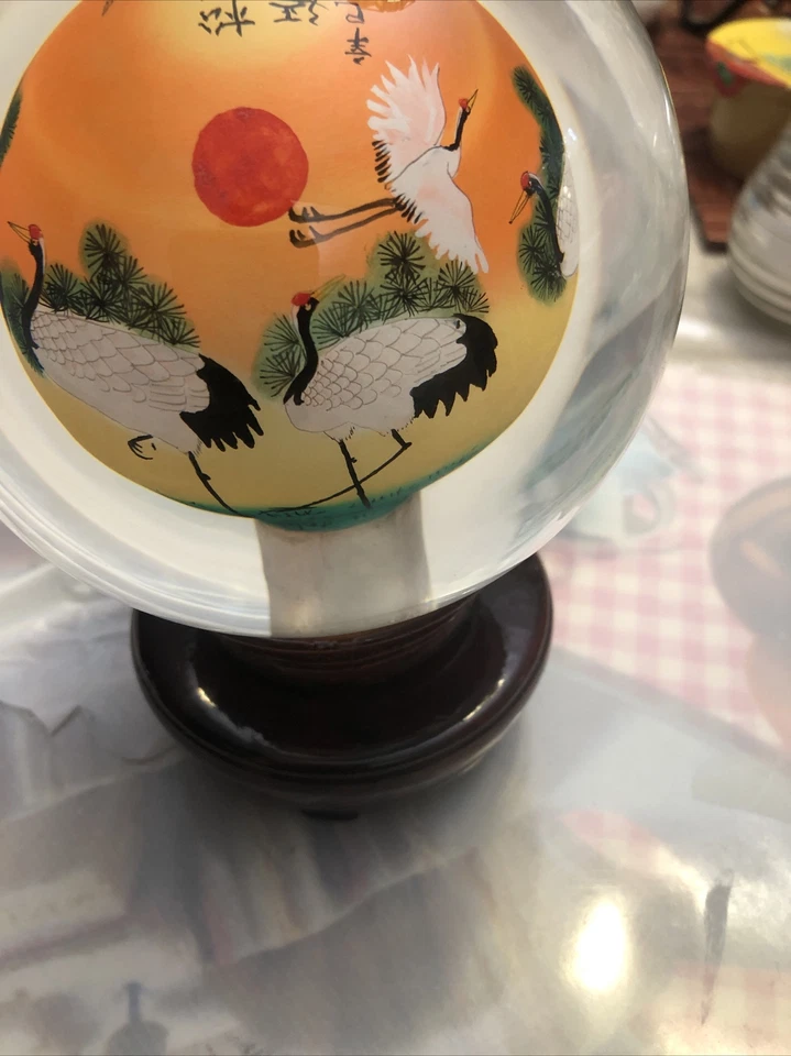 3 libras MUY ELEGANTE EXHIBICIÓN BOLA DE CRISTAL + SOPORTE GIRATORIO Arte Chino Avestruz Foto 4 de 4