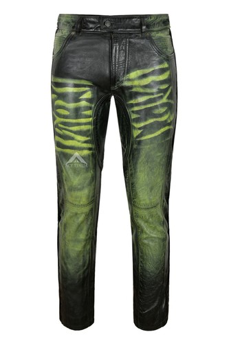 Hipster De Hombre Cuero Real de cuero para pantalones Verde Encerado  Vintage Motociclista Pantalones 4669 | eBay