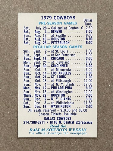 NFL 1979 DALLAS COWBOYS Schedule Football BRANIFF AIRWAYS QB Roger Staubach Navy - Picture 2 of 2
