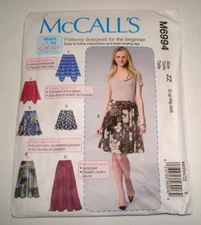 McCall's M6994 LEARN TO SEW Skirts w/ Hemline Options Size L - XXL UNCUT