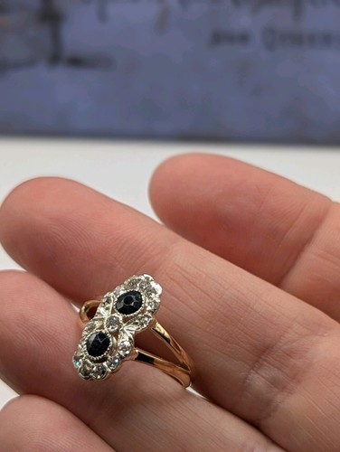 Antique Edwardian 14ct Gold Sapphire & Diamond Daisy Ring Early 1900s. Size L - Picture 16 of 23