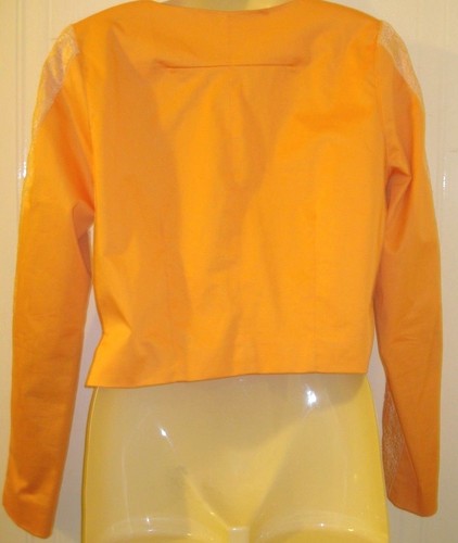 Women's H&M Conscious Collection Tangerine Brocade Lace Collarless Jacket 8 UK - Picture 3 of 5
