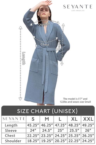 SEYANTE Women's Turkish Cotton Waffle Shawl Collar Bathrobe, Lightweight, Long - Picture 8 of 36